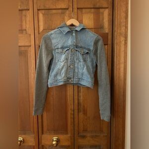 Hollister Women’s Y2K, Grunge, Grungy Sz XS Blue and Grey Hooded Denim Jacket